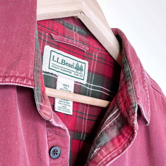 vintage 90's ll bean flannel lined button down chore shirt - size large tall