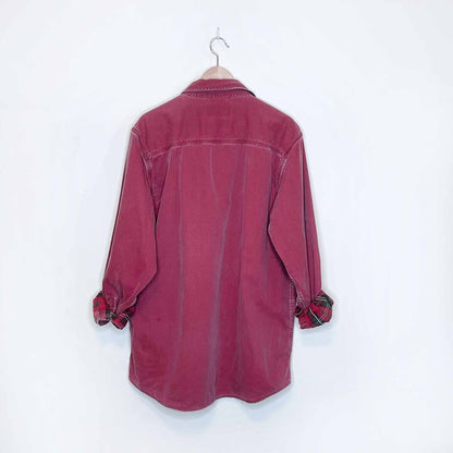 vintage 90's ll bean flannel lined button down chore shirt - size large tall