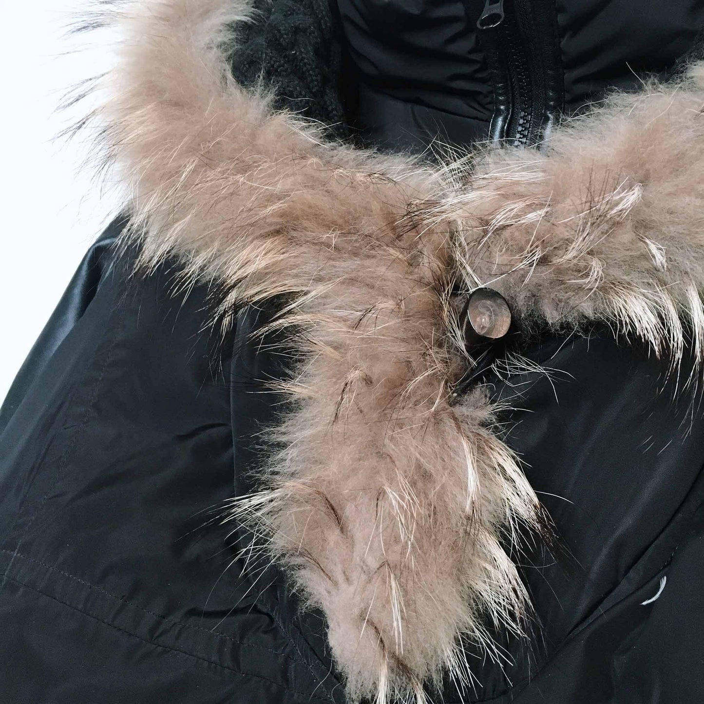 rudsak-style leather sleeve down parka with fur - size medium