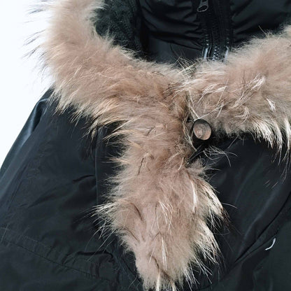 rudsak-style leather sleeve down parka with fur - size medium