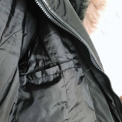 rudsak-style leather sleeve down parka with fur - size medium