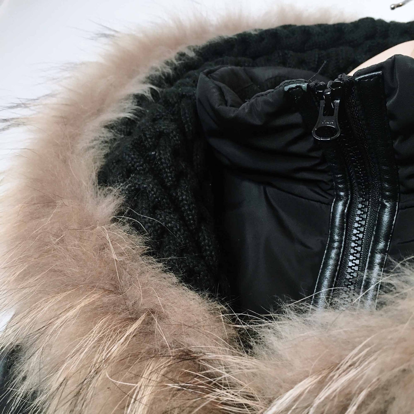 rudsak-style leather sleeve down parka with fur - size medium