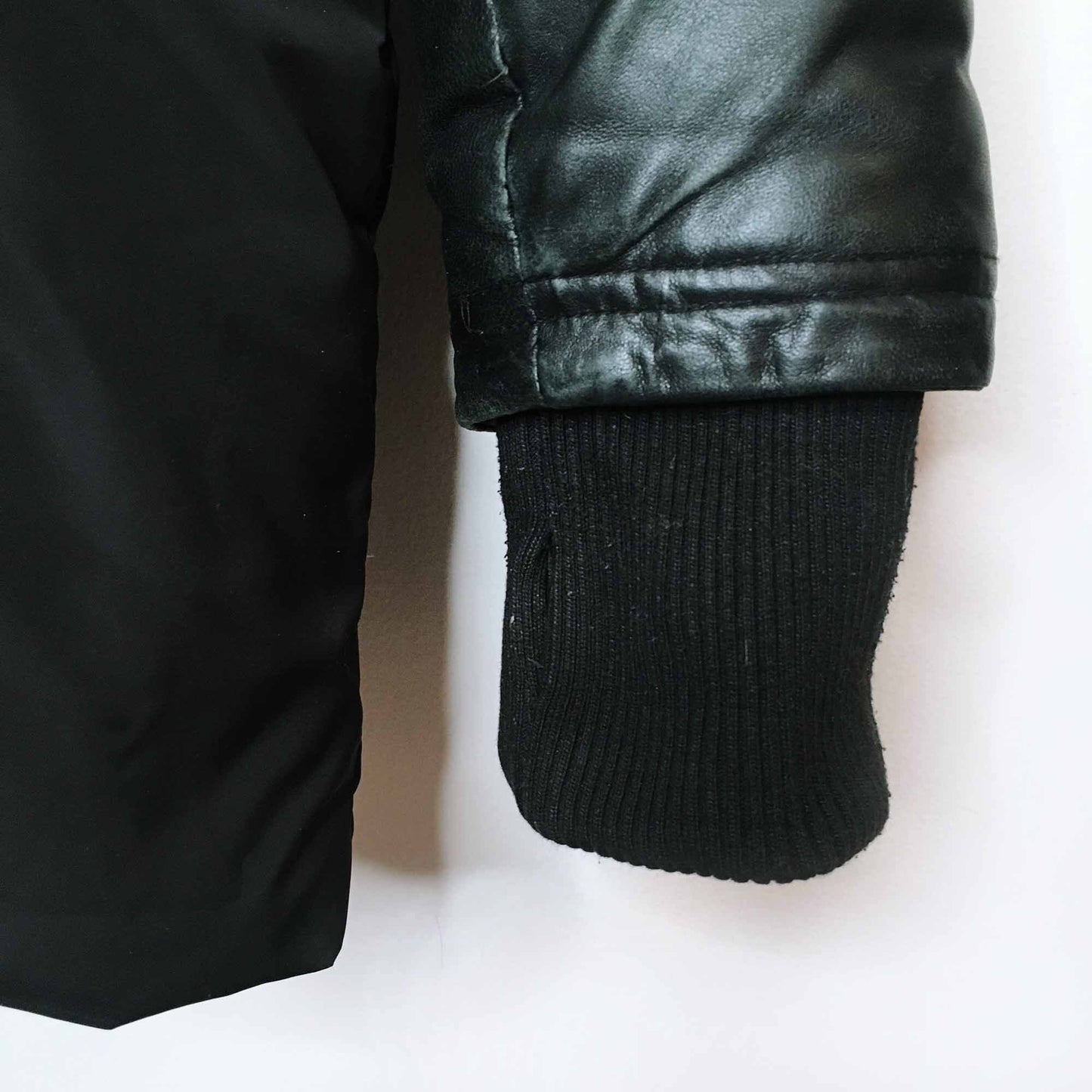 rudsak-style leather sleeve down parka with fur - size medium