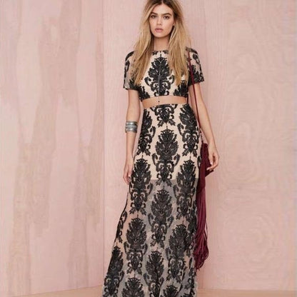 for love & lemons ethereral nude black lace maxi skirt - size large