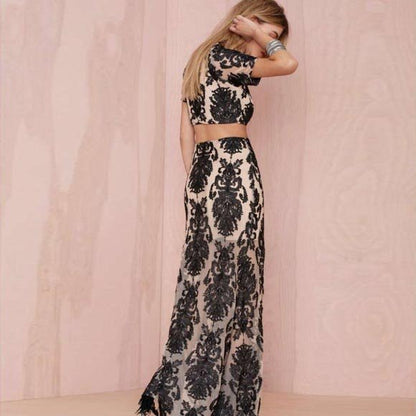 for love & lemons ethereral nude black lace maxi skirt - size large