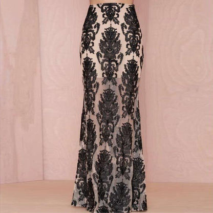 for love & lemons ethereral nude black lace maxi skirt - size large