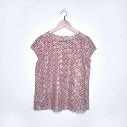 ann taylor loft pink rose gold lace eyelet top - size medium P