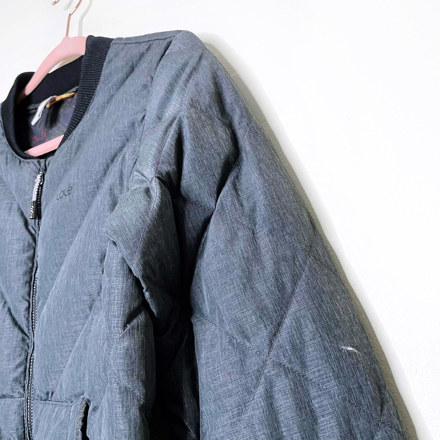 lole grey quilted puffer bomber jacket - size small