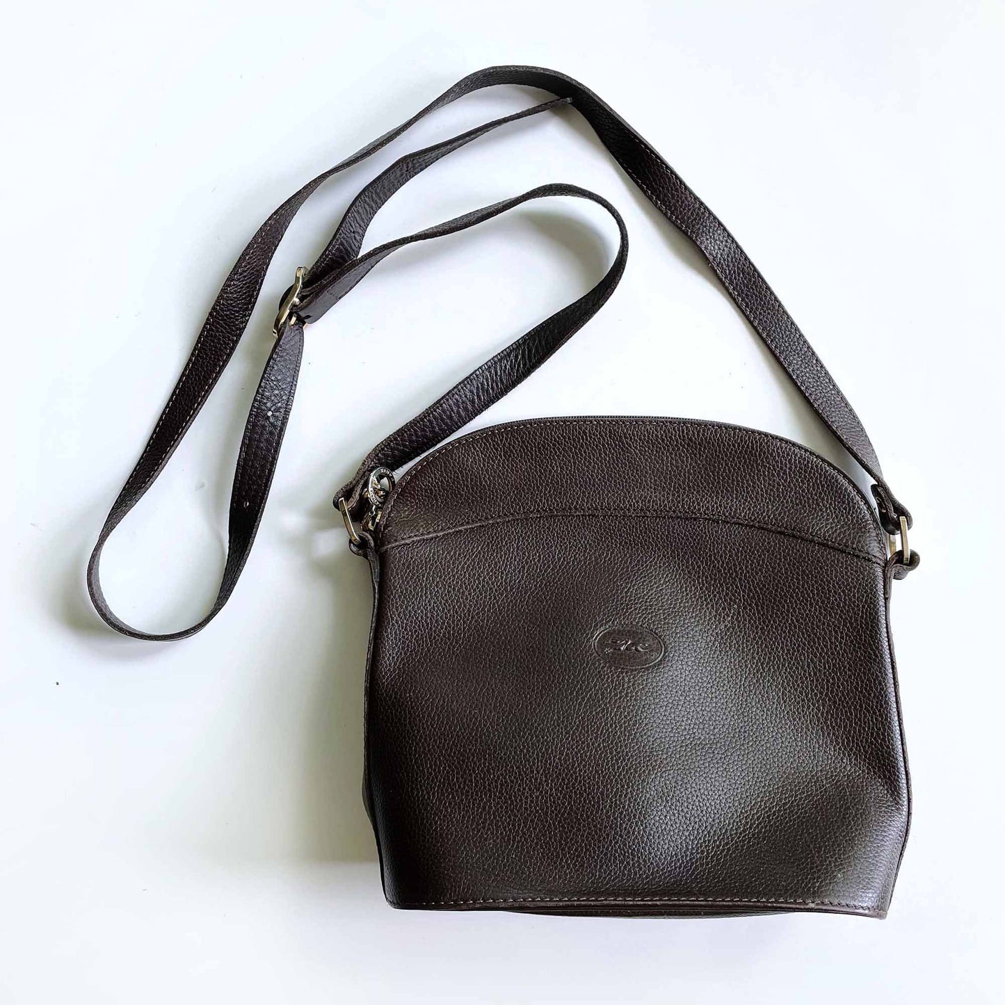 vintage longchamp brown pebble leather crossbody