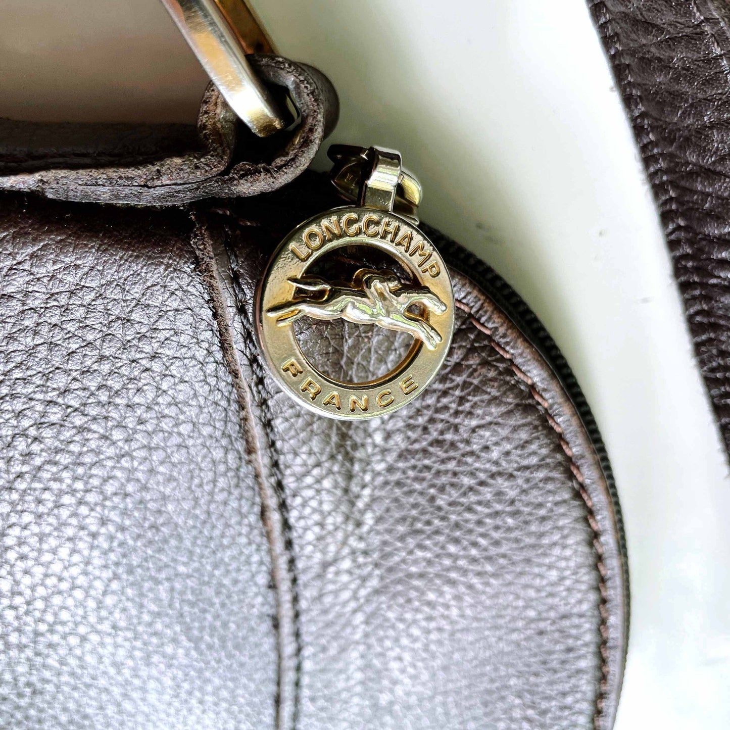 vintage longchamp brown pebble leather crossbody