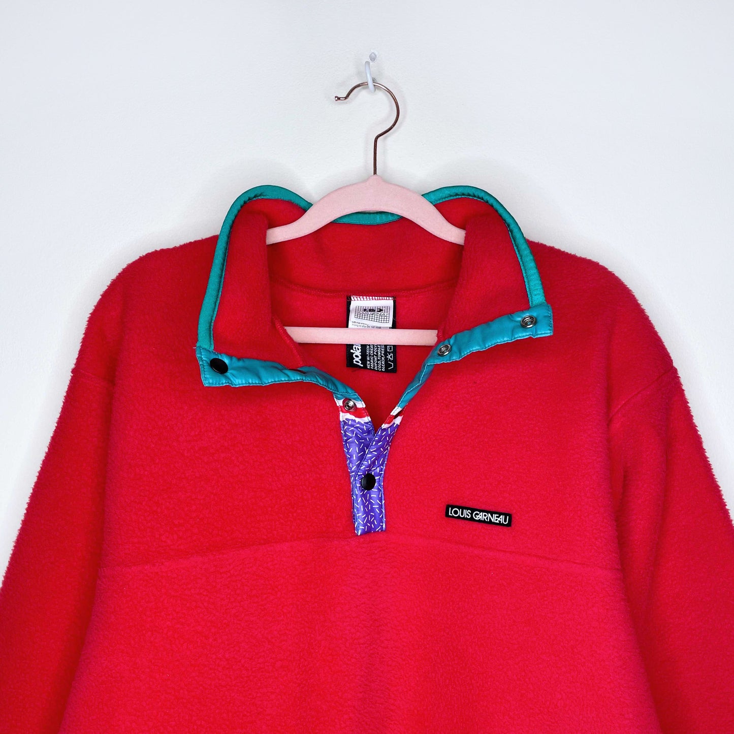 vintage louis garneau red 1/4 snap button fleece - size medium