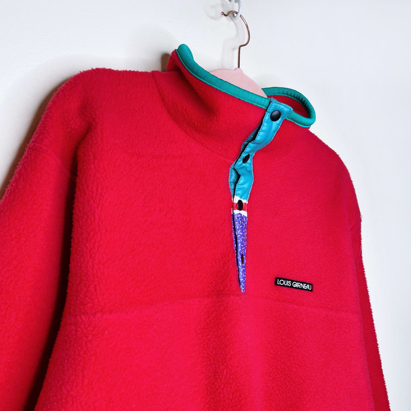 vintage louis garneau red 1/4 snap button fleece - size medium