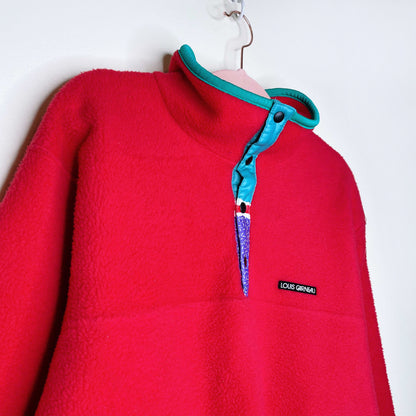 vintage louis garneau red 1/4 snap button fleece - size medium