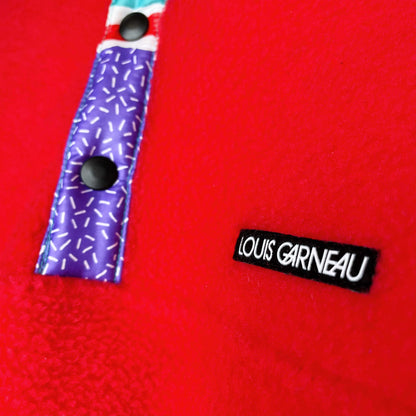 vintage louis garneau red 1/4 snap button fleece - size medium