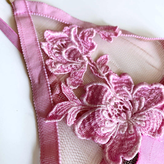 for love and lemons pink embroidered bralette - size small