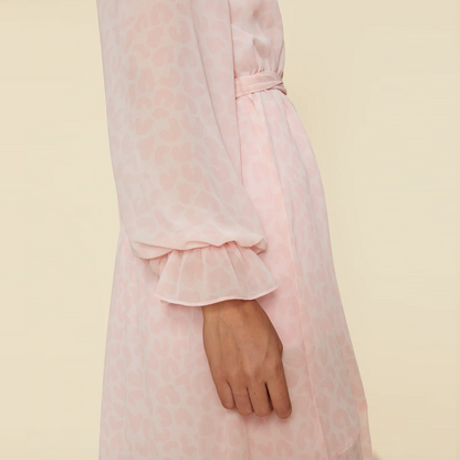 lpa pink leopard chiffon ruffle wrap duster dress - size xs