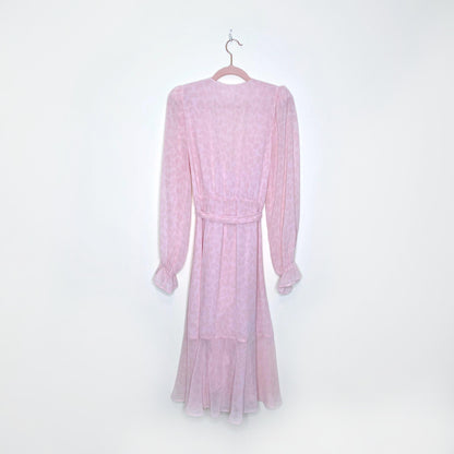 lpa pink leopard chiffon ruffle wrap duster dress - size xs