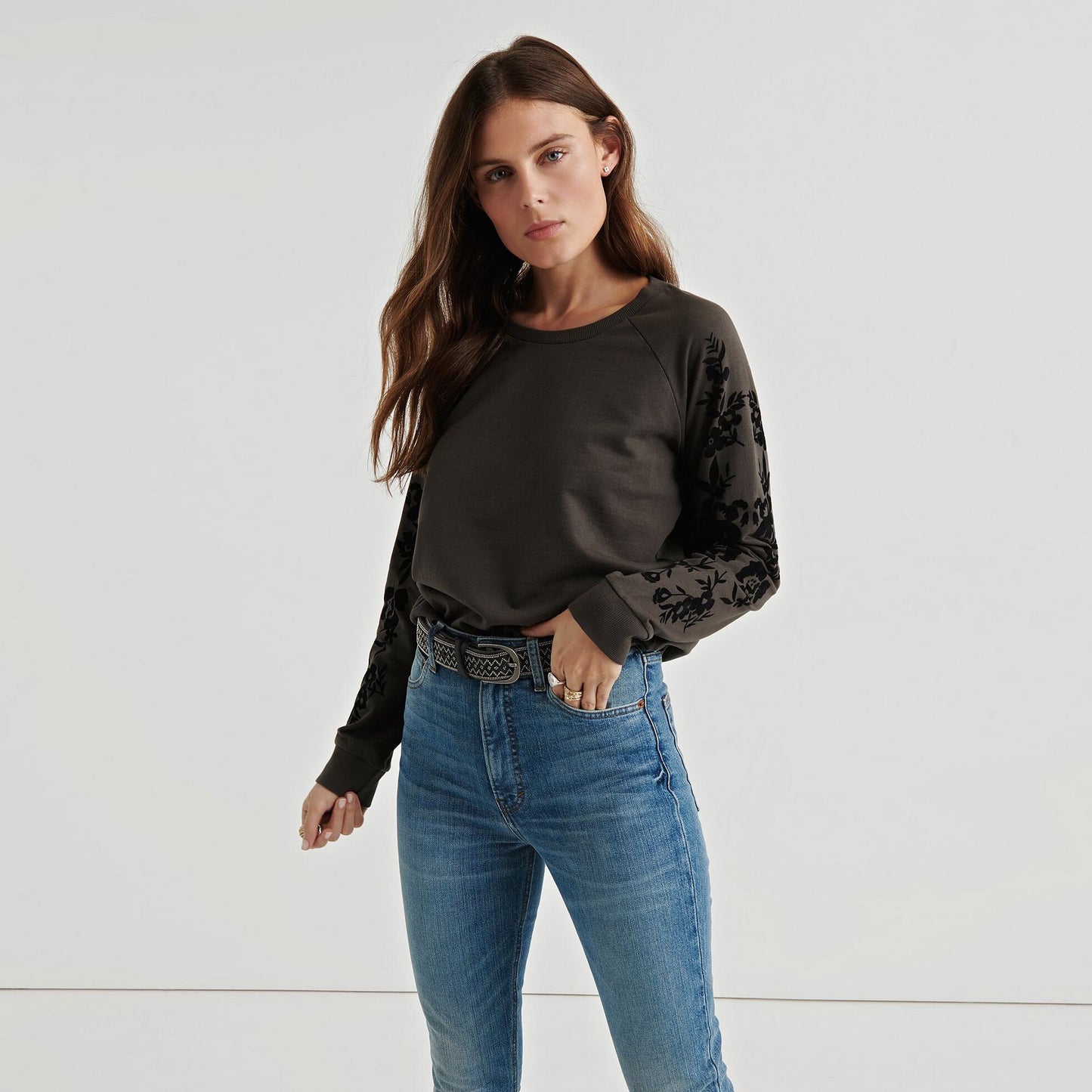 Lucky Brand Flocked Floral Sweater - size Small