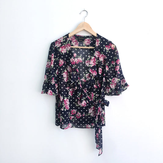 Luisa Spagnoli Silk Rose Wrap Blouse - size Small