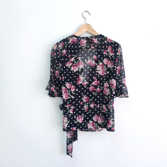 Luisa Spagnoli Silk Rose Wrap Blouse - size Small