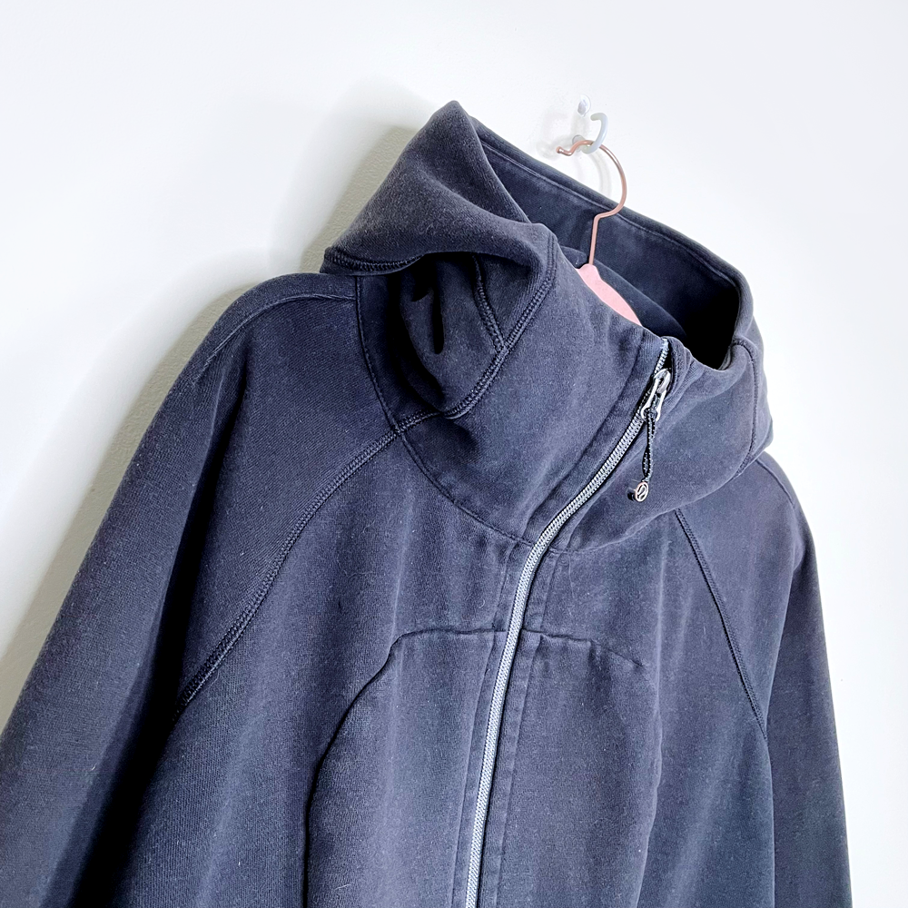 lululemon 2019 black scuba full zip light fleece hoodie - size 10