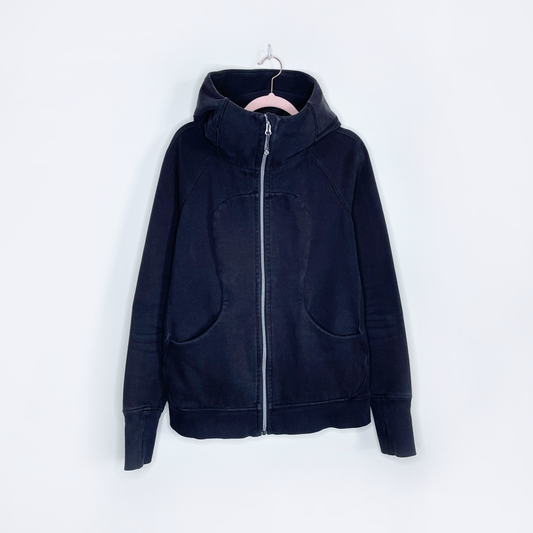 lululemon 2019 black scuba full zip light fleece hoodie - size 10