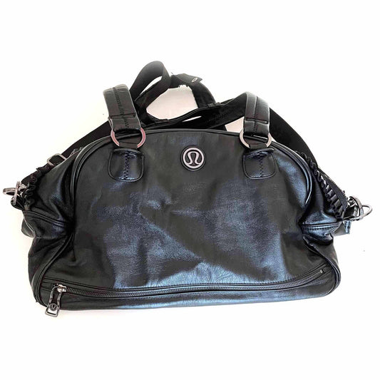 lululemon faux leather gym travel bag with ruffle trim