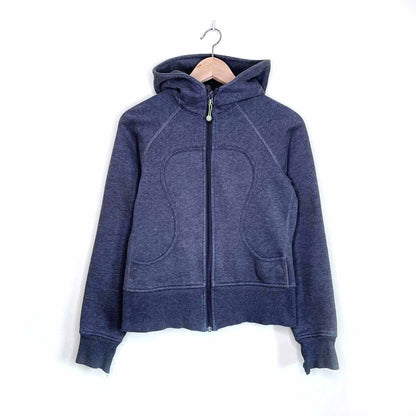 lululemon heather grey scuba hoodie with lime logo - size 6