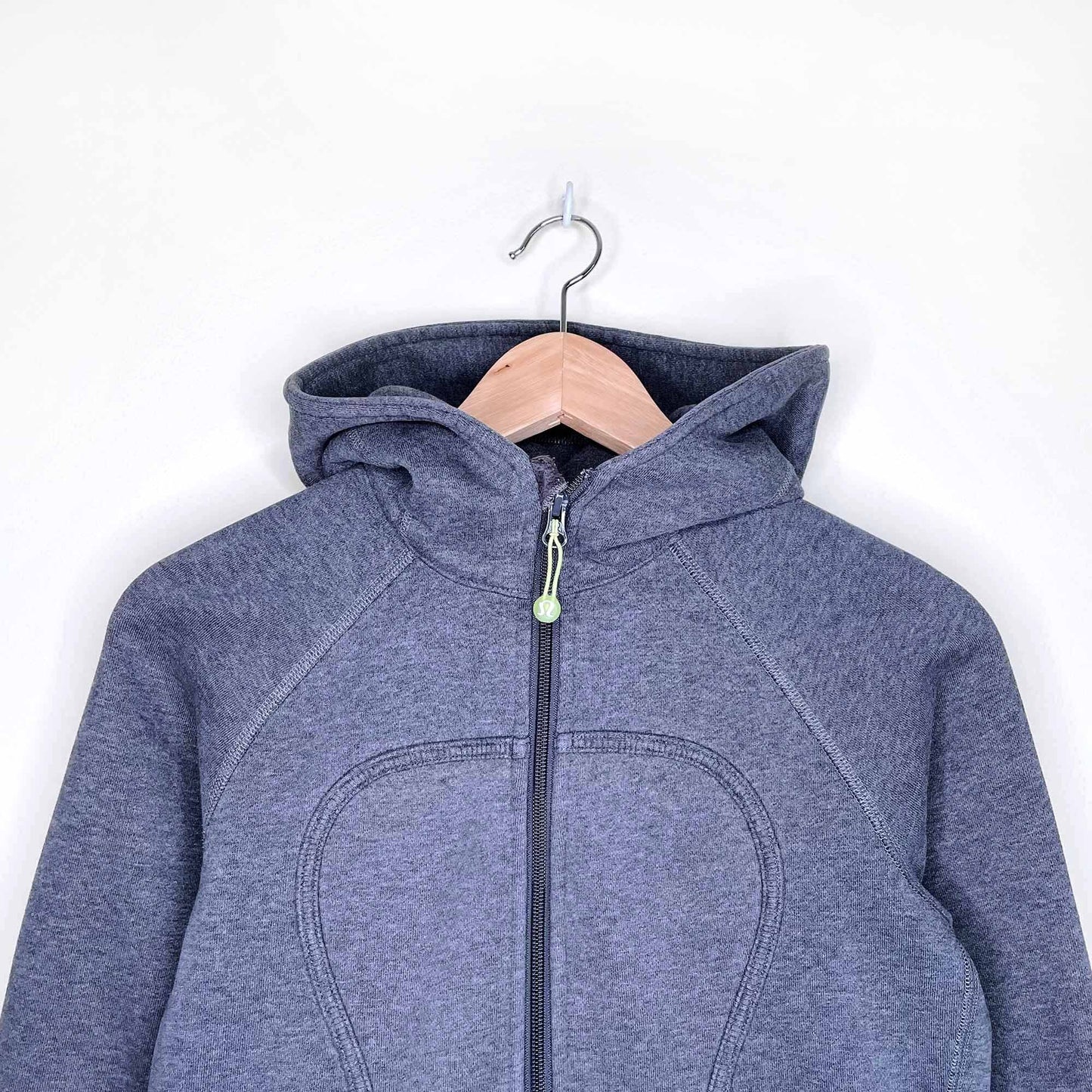 lululemon heather grey scuba hoodie with lime logo - size 6