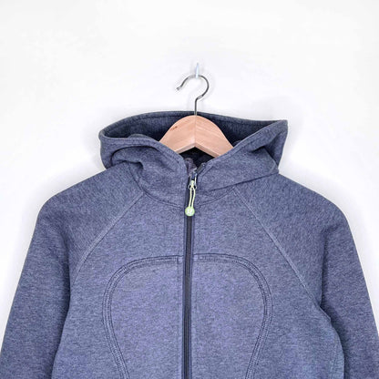 lululemon heather grey scuba hoodie with lime logo - size 6