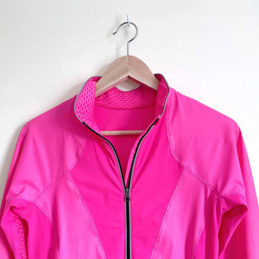 lululemon hot pink running jacket with reflective piping - size 4
