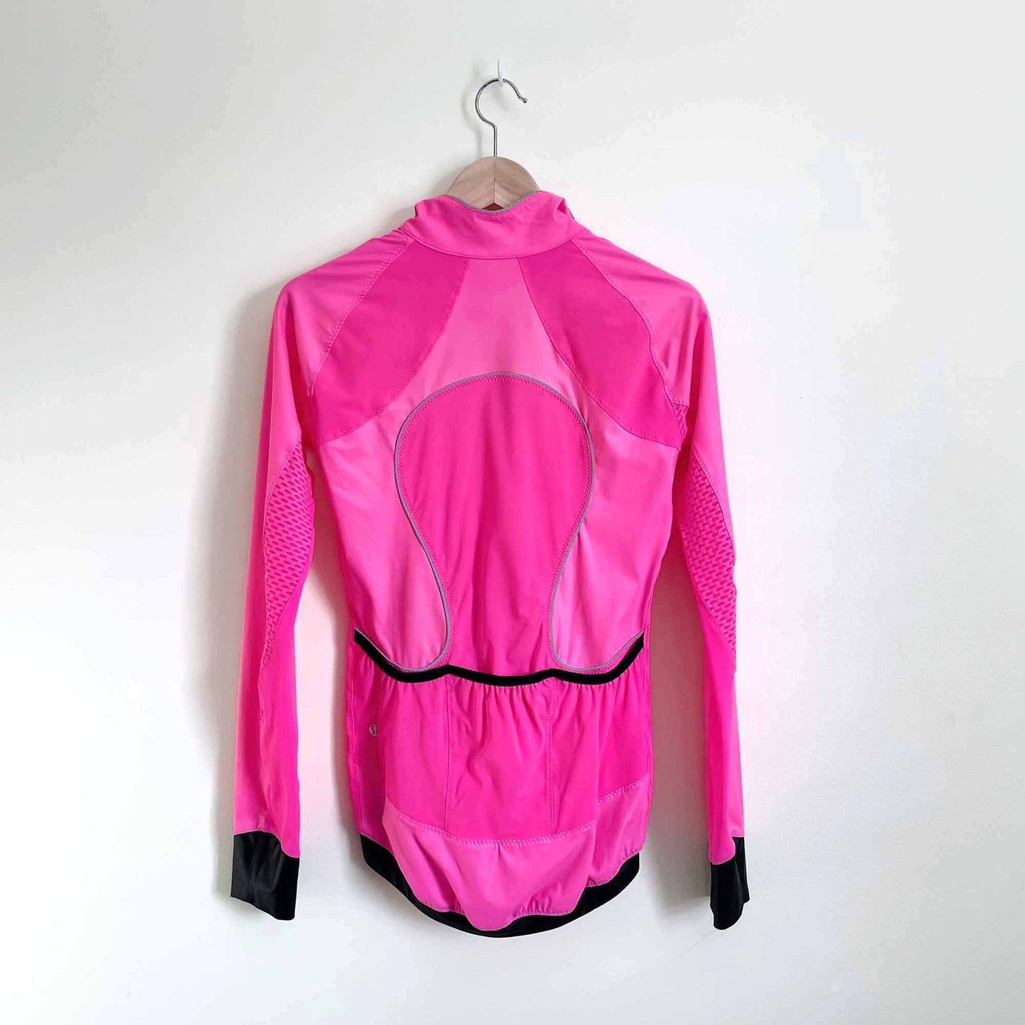 lululemon hot pink running jacket with reflective piping - size 4