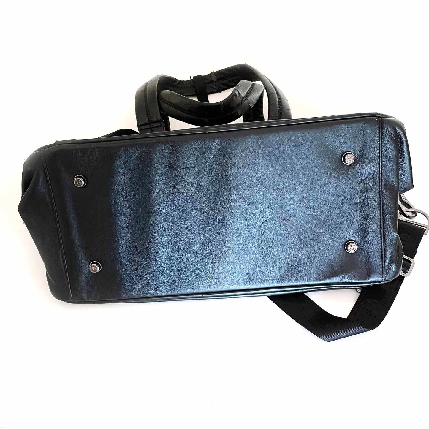 lululemon faux leather gym travel bag with ruffle trim