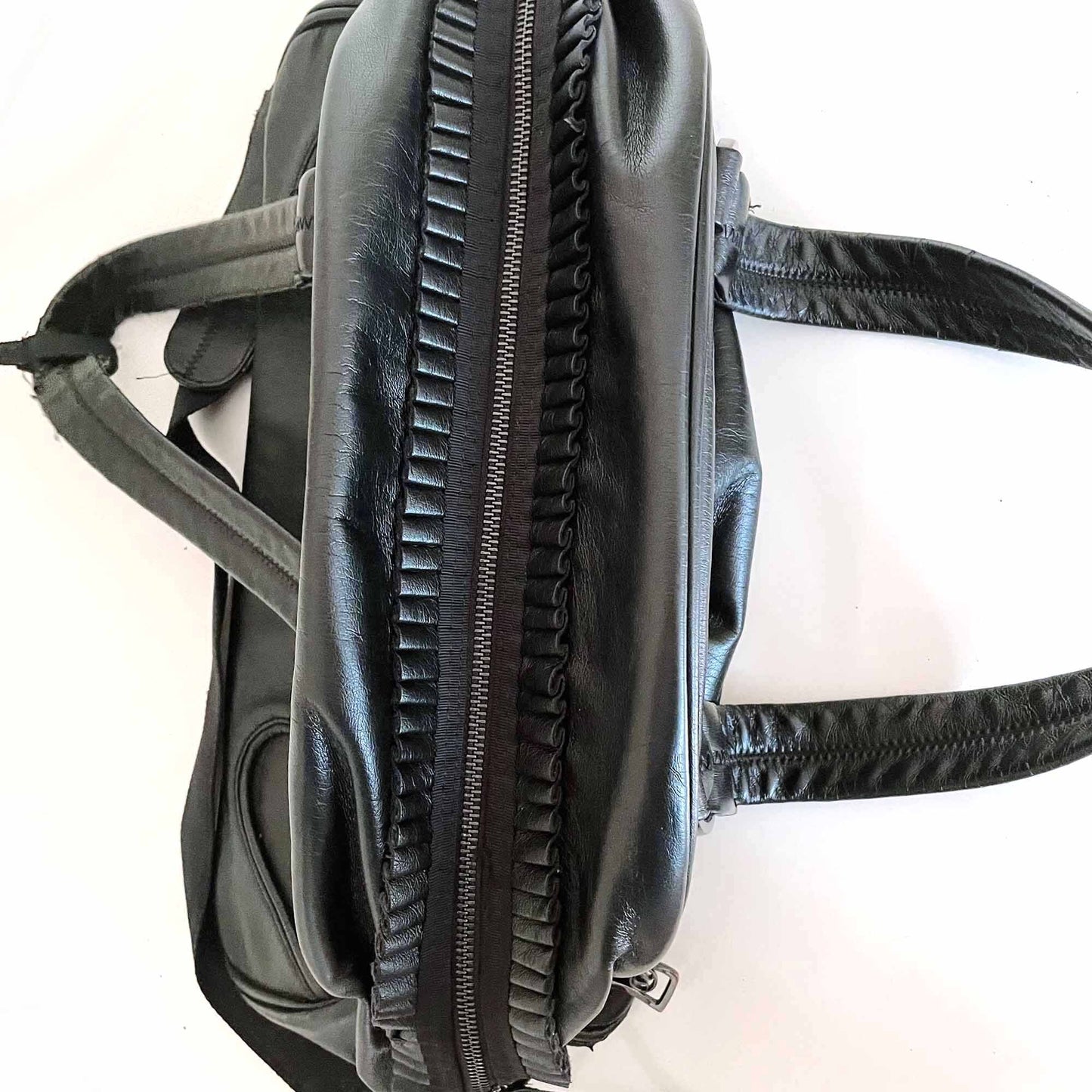lululemon faux leather gym travel bag with ruffle trim