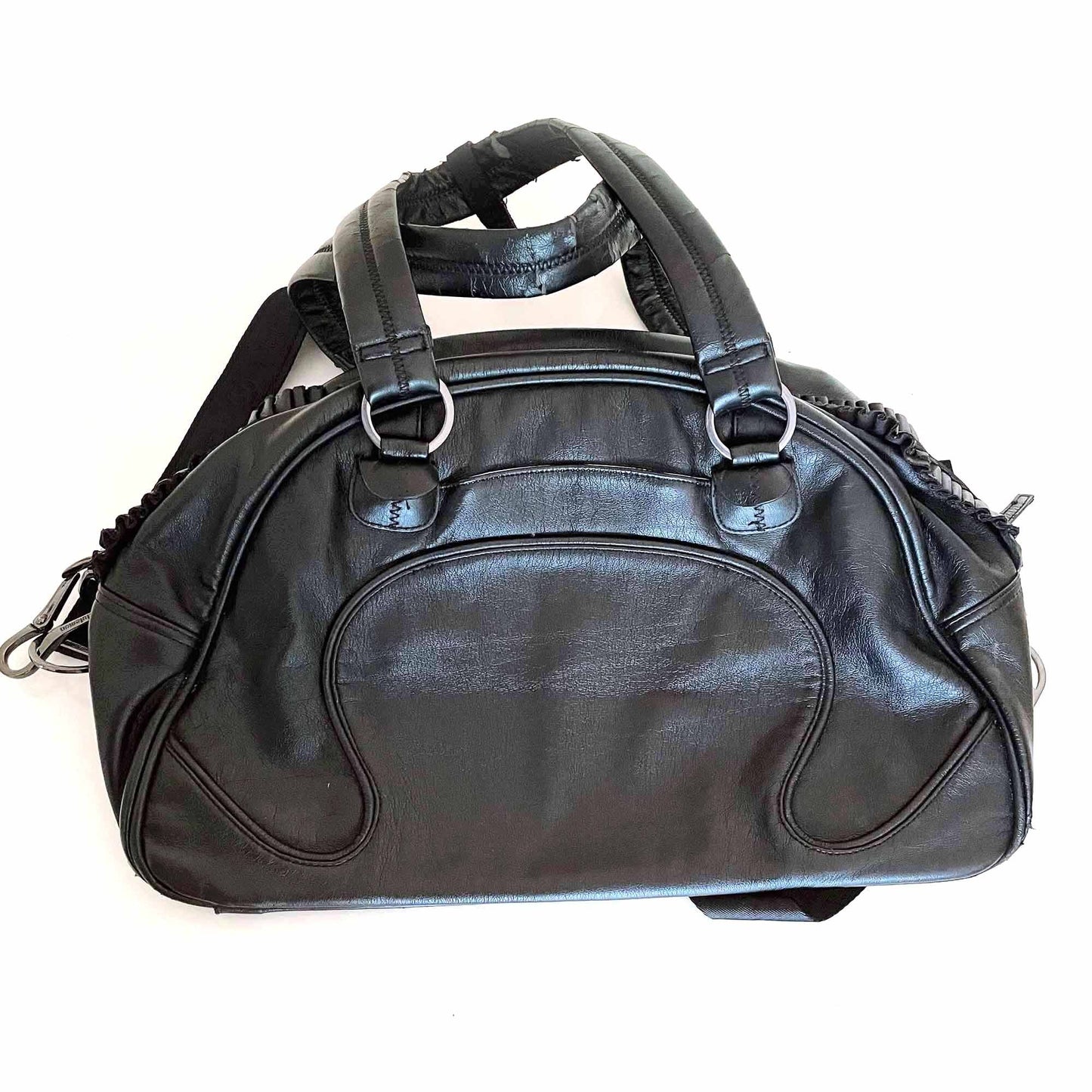 lululemon faux leather gym travel bag with ruffle trim
