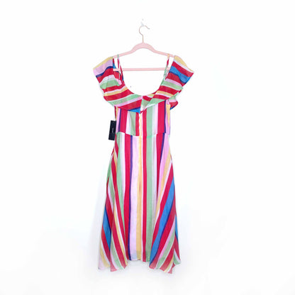 nwt lulus yacht rock multi striped off-shoulder midi dress - size small
