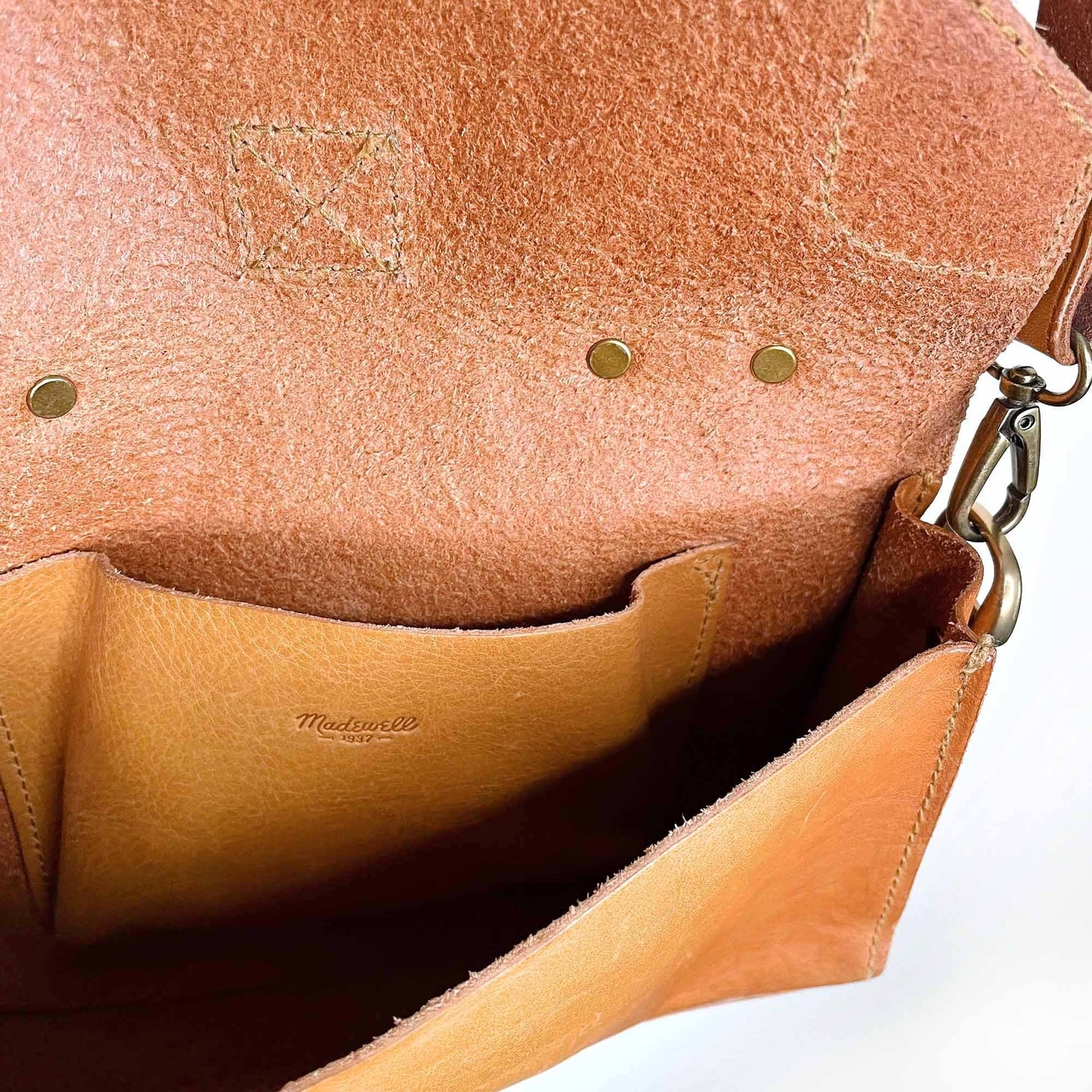 madewell raw leather messenger saddle bag cross body