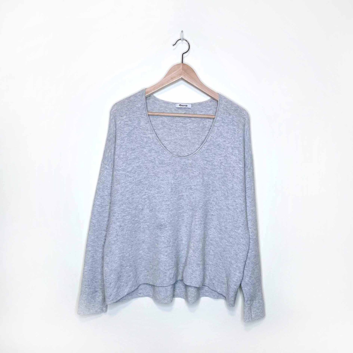 madewell oversized wool-alpaca blend v-neck grey sweater - size small
