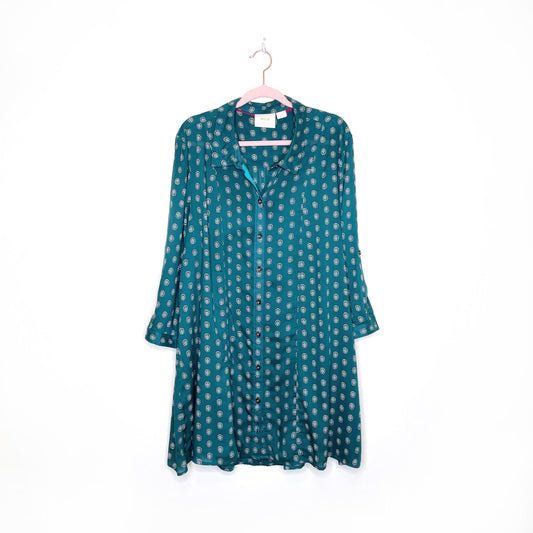 maeve monika green pattern button down tunic - size xl