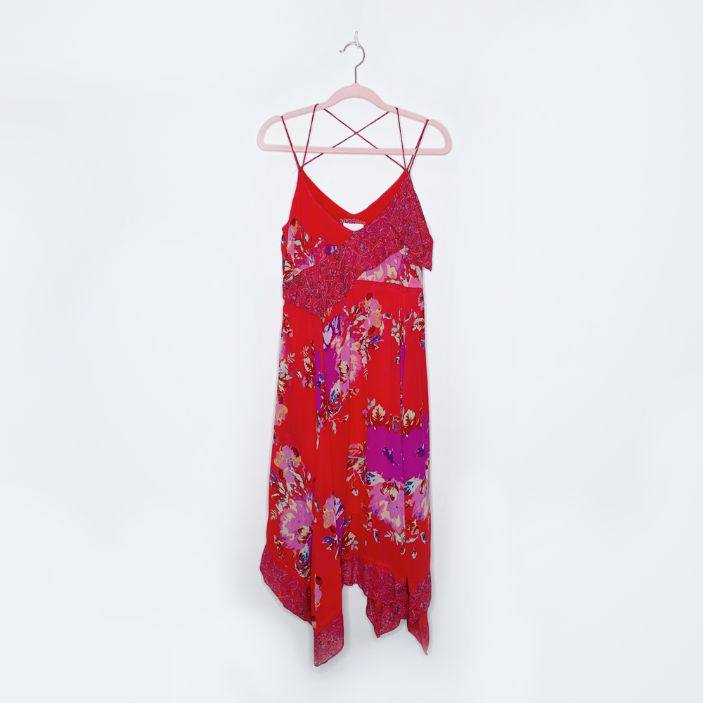 maeve grecia floral ruffle midi dress - size 2