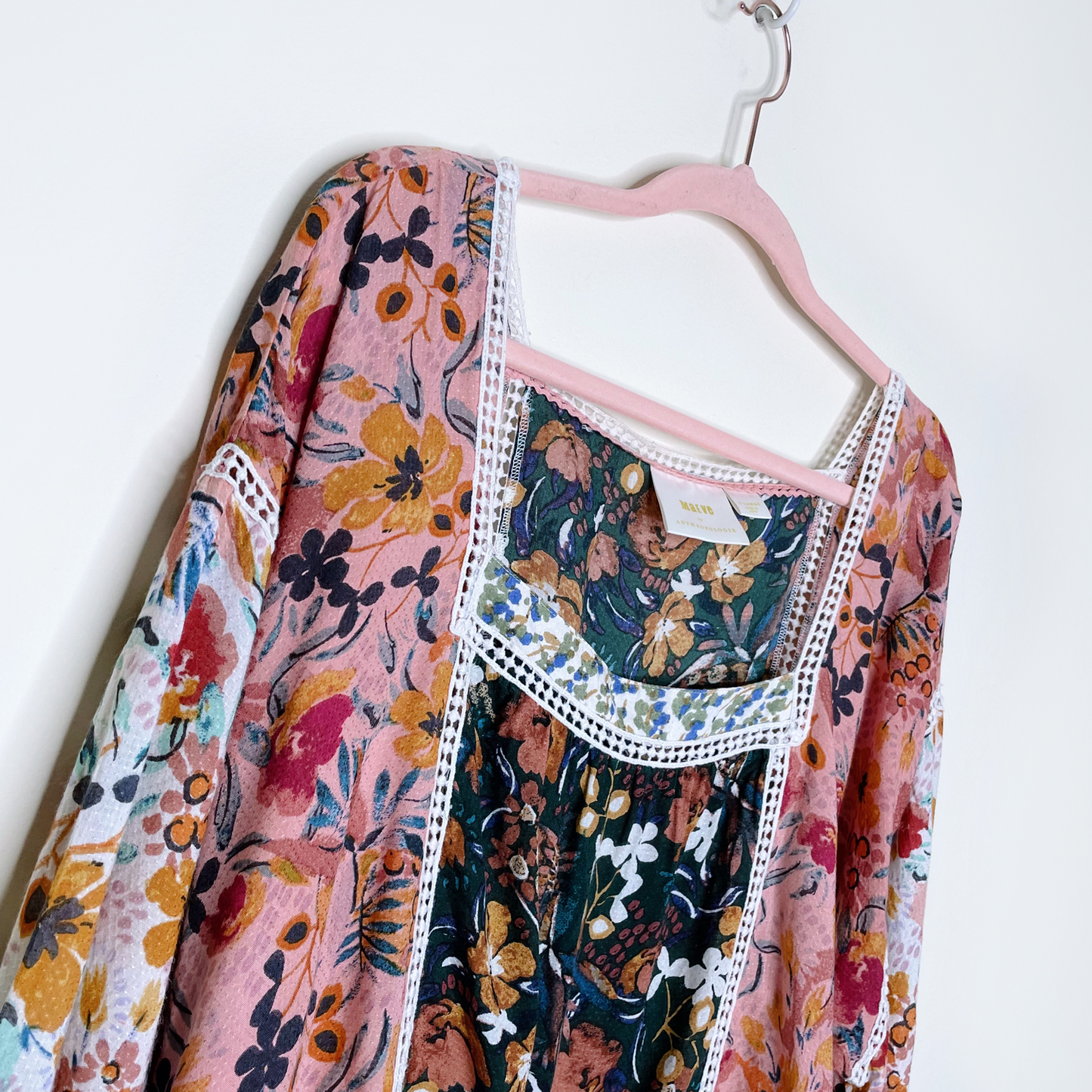 maeve nikki square neck floral crochet boho blouse - size xl