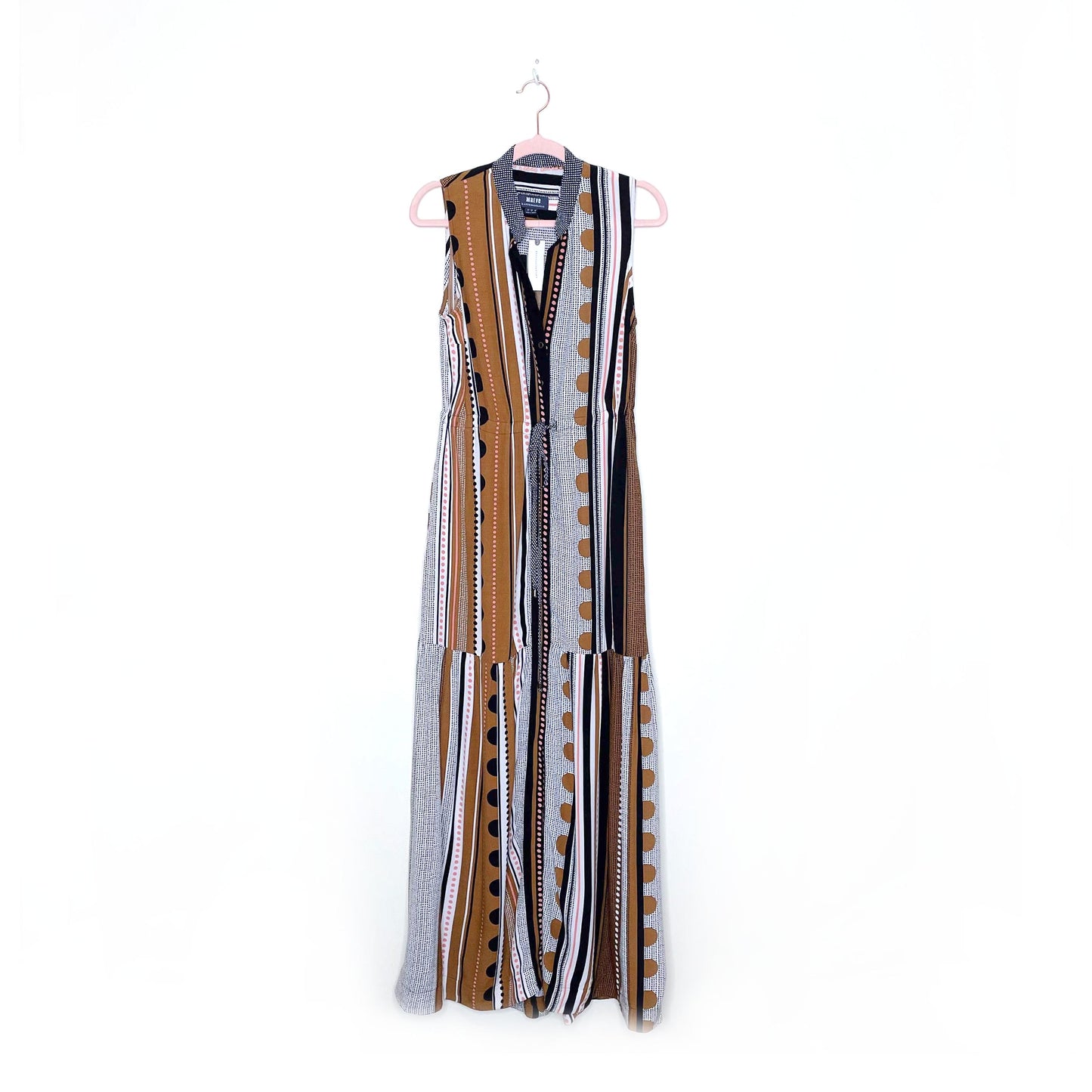 nwt maeve alondra brown motif striped maxi shirt dress - size 2