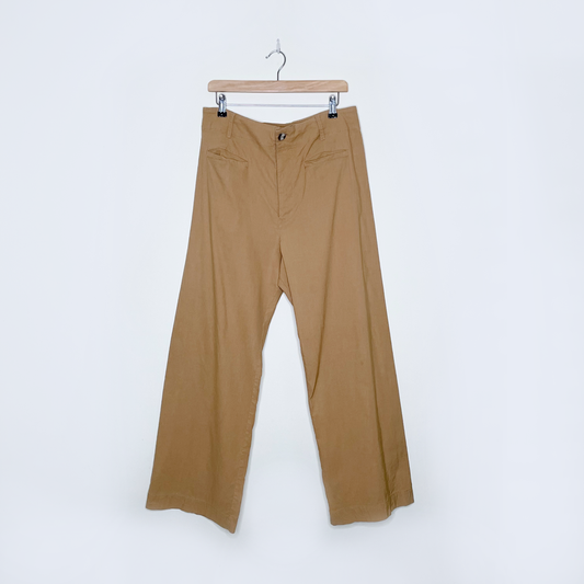 maeve the colette mustard stretch linen wide leg pant - size 32