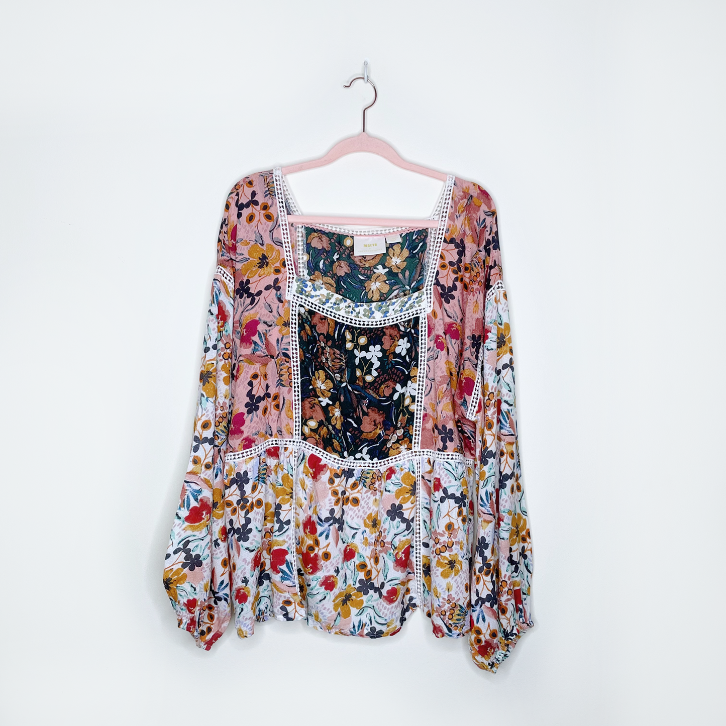 maeve nikki square neck floral crochet boho blouse - size xl