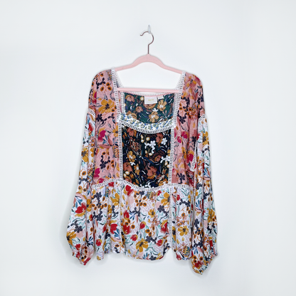 maeve nikki square neck floral crochet boho blouse - size xl