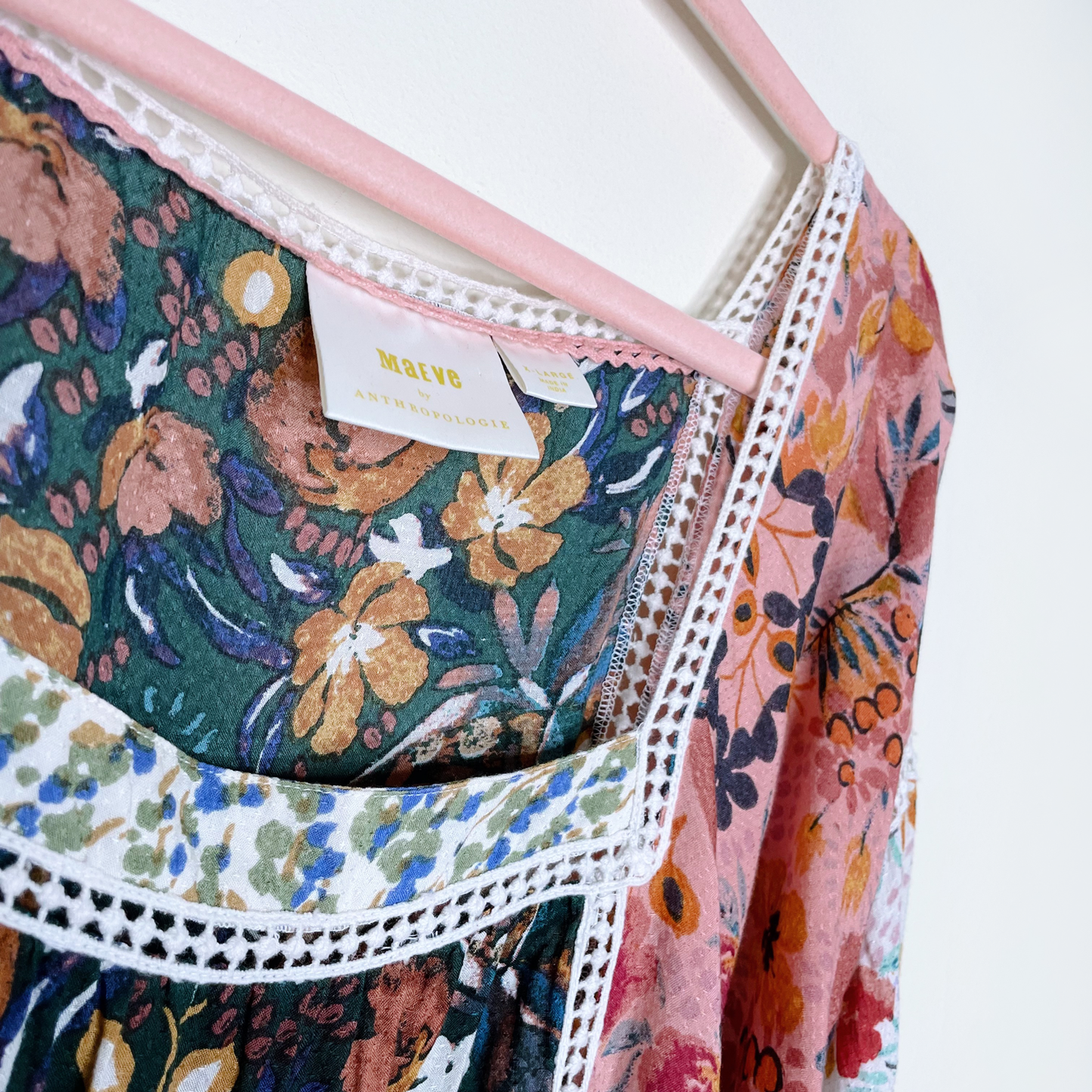 maeve nikki square neck floral crochet boho blouse - size xl