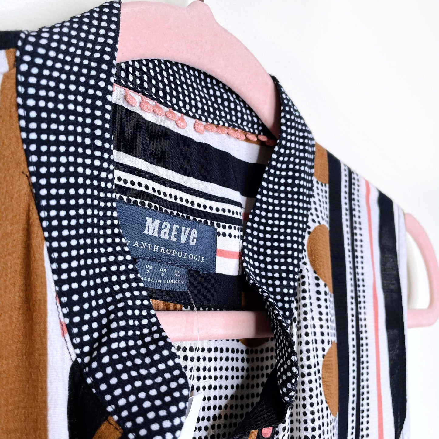 nwt maeve alondra brown motif striped maxi shirt dress - size 2