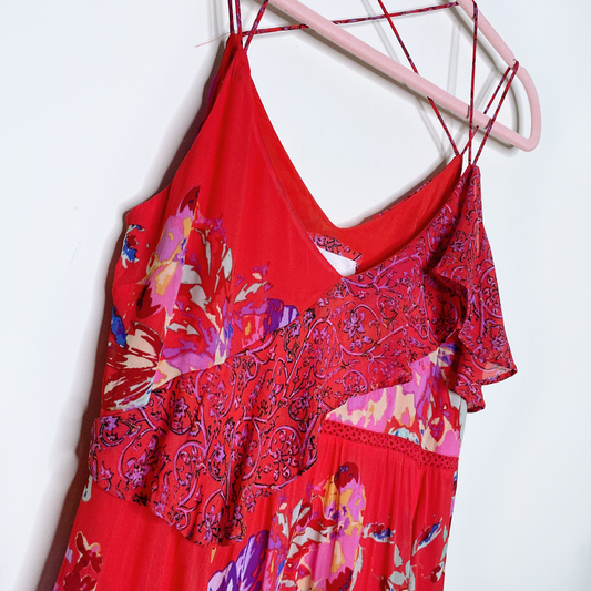 maeve grecia floral ruffle midi dress - size 2