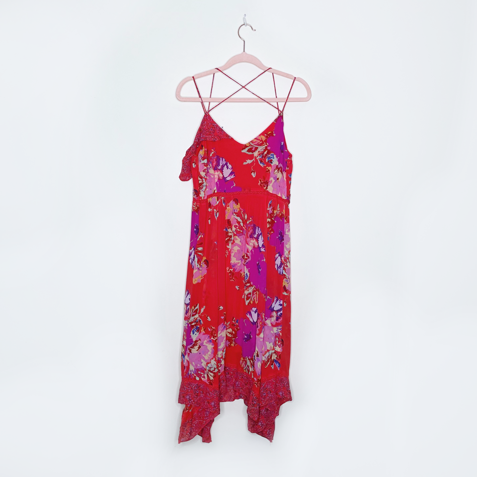 maeve grecia floral ruffle midi dress - size 2
