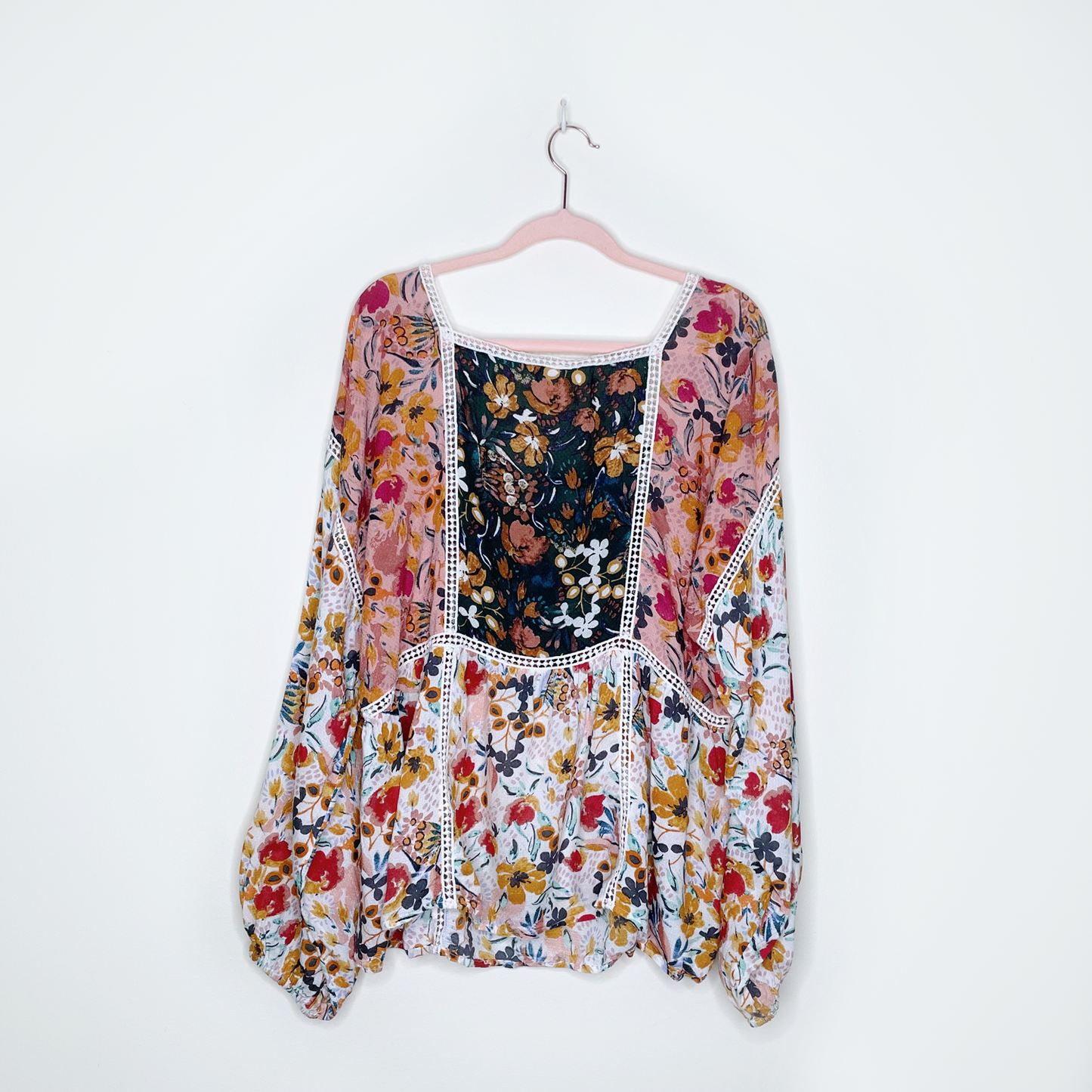 maeve nikki square neck floral crochet boho blouse - size xl